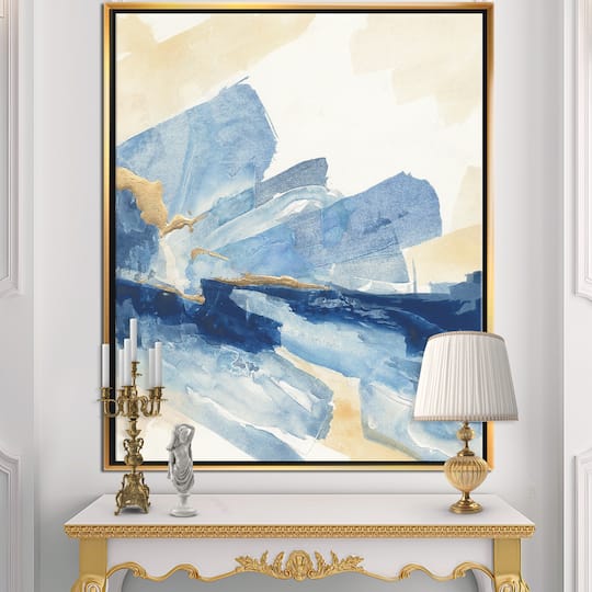 Designart - Metallic Gold Indigo I - Modern Glam Canvas in Gold Frame